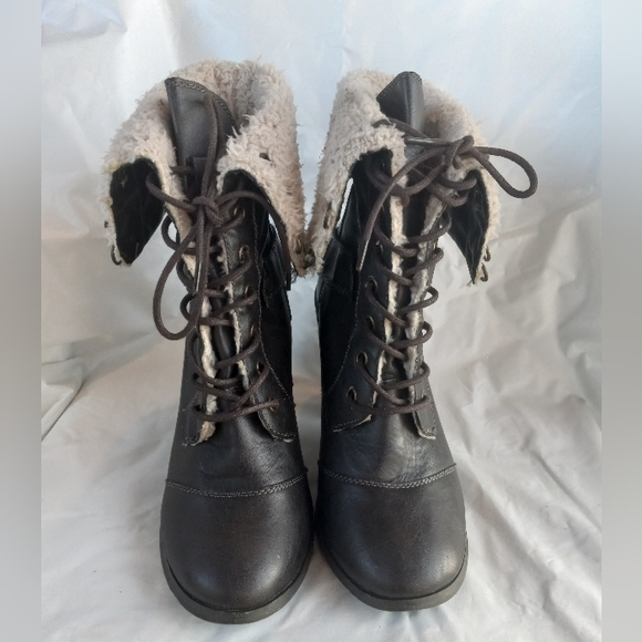 Bucco Women's Cold Weather Beige Lace-Up Faux Fur Heel Anckle Bootie Sz 9 - Picture 5 of 14